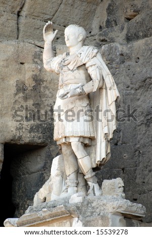Statue of Roman emperor in the Roman theater of Orange, France