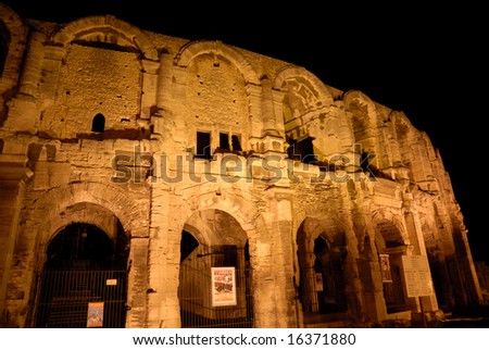 Roman Arena illuminated at night, Arles, southern France