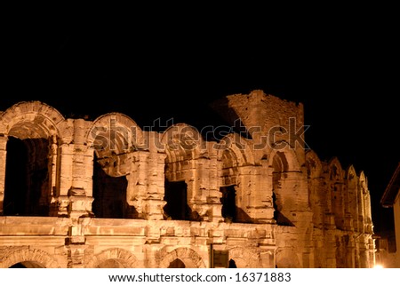 Roman Arena illuminated at night, Arles southern France