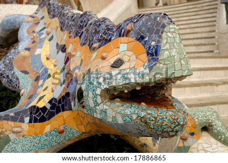 Sculpture of a dragon in Park Guell, Barcelona Spain