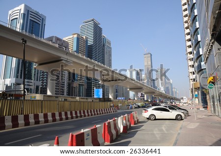 DUBAI - 20 JAN: Metro construction in progress at Sheikh Zayed Road on 20 January 2009 in Dubai, United Arab Emirates (UAE). Dubai is the most populous city in the UAE.