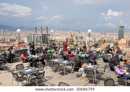 BARCELONA - APRIL 21: Cafe with a nice view over the city of Barcelona April 21, 2009 in Barcelona, Spain.