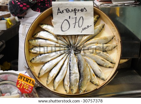 Seafood at market in Barcelona, Spain