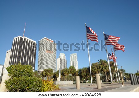 US Flags Downtown Miami, Florida USA