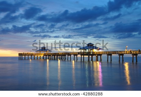 Fort Myers Pier at Sunset, Florida USA