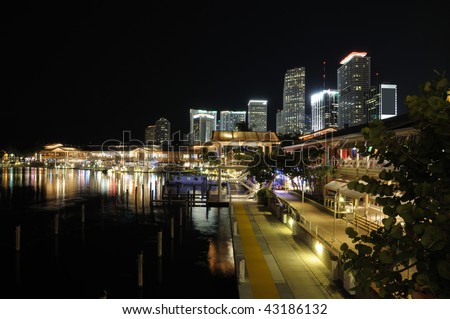 Miami Bayside Marketplace at night, Florida USA