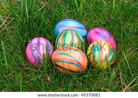 Colorful easter eggs hidden in the grass