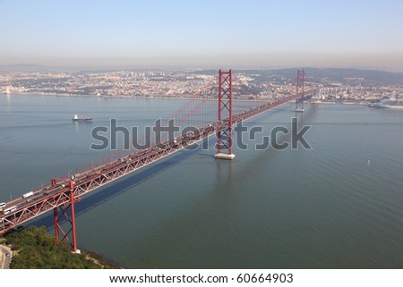 The 25 de Abril Bridge - cable-stayed bridge over the Tagus river in Lisbon, Portugal