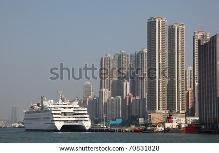 Luxury Cruise Ship anchoring in Hong Kong