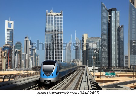 Metro train downtown in Dubai, United Arab Emirates