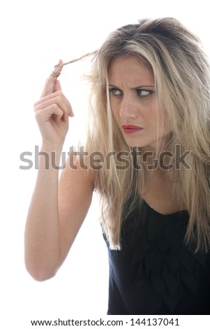 Model Released. Young Woman Bad Hair Day