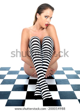 Attractive Semi Nude Young Woman Sitting on Floor
