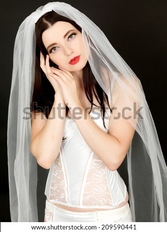 Sexy Young Woman Wearing Lingerie and a Wedding Veil