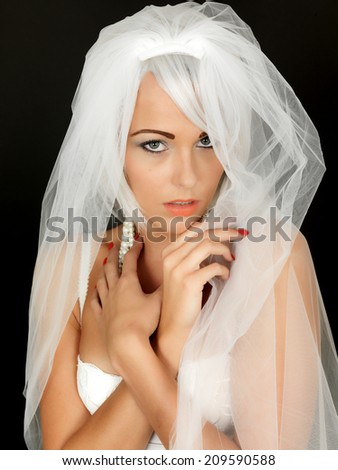 Beautiful Sexy Young Bride Wearing Wedding Veil