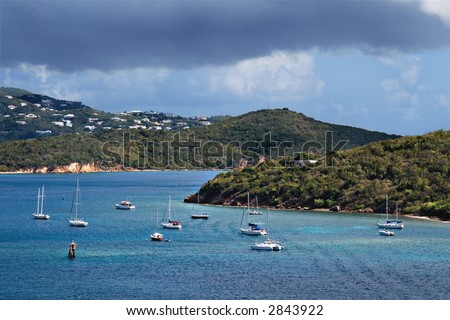 Sail Boats in St. Thomas Harbor with a Storm
