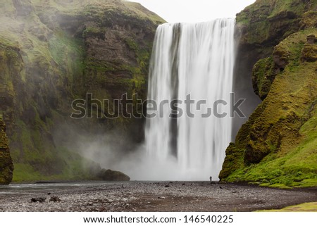 Skogafoss is a waterfall situated in the south of Iceland.  It is one of the biggest waterfalls in the country with a width of 25 metres (82 feet) and a drop of 60 m (200 ft).