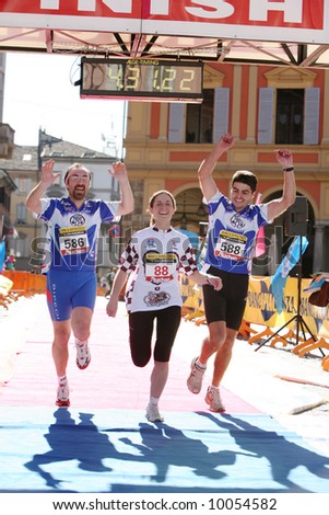 After 42 km the joy on the finish line: march 2 2008 - Marathon, Italy.