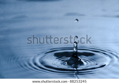 Water drop hitting the clean calm surface of the water