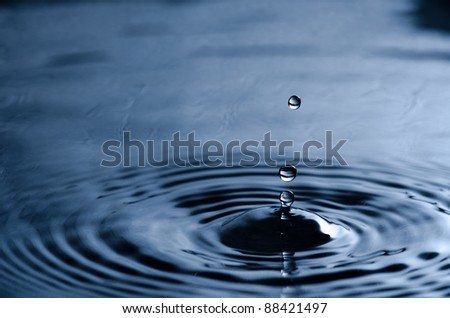 Water drop hitting the clean surface of the water making ripples