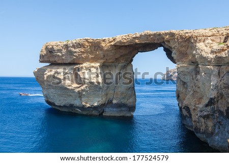 Azure Window, famous stone arch of Gozo island in the sun in summer, movie gladiator, Malta