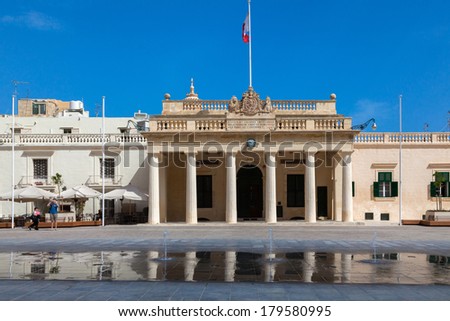 Former Main Guard building situated in St George's square facing the Grand Masters Palace in Valletta, Malta
