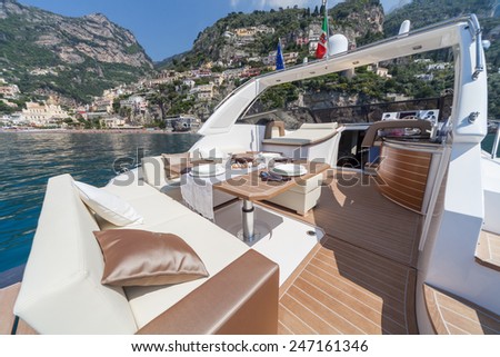 lunch on motor boat, Table setting at a luxury boat.