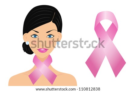 stock vector : Beautiful woman with cancer ribbon