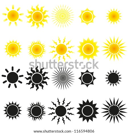 Set of sun vectors in yellow and black