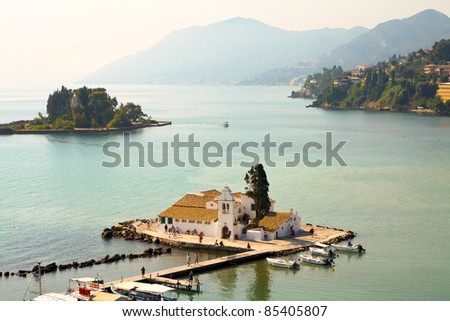 Vlacherna Monastery and Mouse island on Corfu, Greece