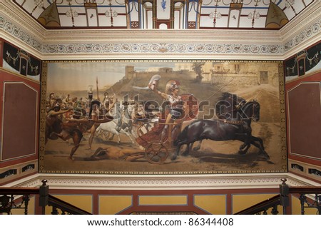ACHILLION, GREECE- 15 SEPTEMBER: Impressive painting in Achillion palace on  september 15, 2011 in Achillion. The palace is built by Empress of Austria Elisabeth of Bavaria, also known as Sissi.