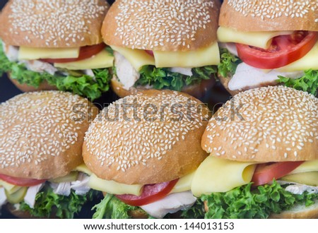 some hamburger with cheese in shop-window