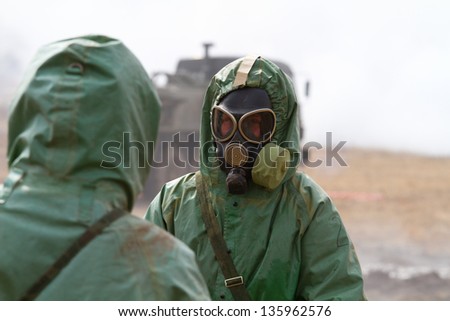 BOLSOI KAMEN, RUSSIA, - APRIL 3: Military exercises on emergency response in case of accidents at radiation-hazardous objects, Bolsoi Kamen, Russia, April 3, 2013. The contaminated area.