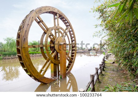 Waterwheel, rural China is an ancient tool used for irrigation.
