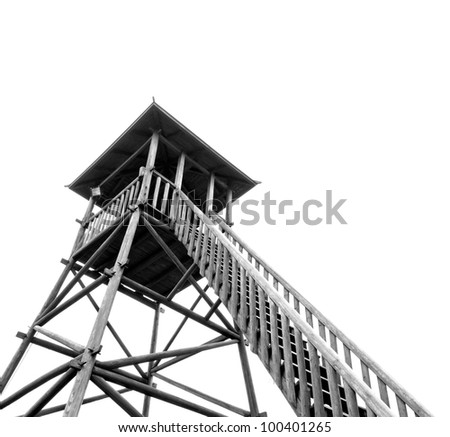 Wooden observation tower isolated on a white background