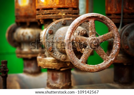 Rusty sewer valve - underground old sewage treatment plant in Shanghai.