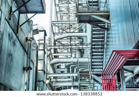 Coal-fired power plants within the stairs and pipes