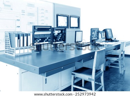 Computer control room technology industry, arranged on the desktop monitor.