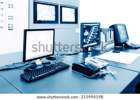 Computer control room technology industry, arranged on the desktop monitor.