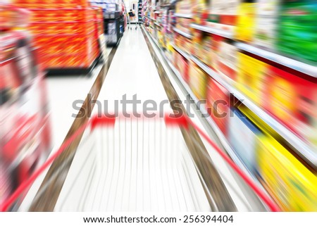 Supermarket channel, Motion Blur shelves and shopping carts.