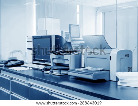 Modern Office, PC, printers and copiers and other equipment.