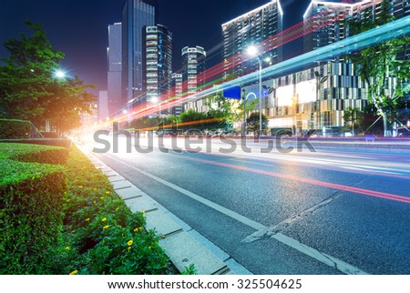 light trails on the street in shanghai ,China.