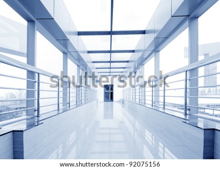 blue tone of long corridor in hospital.