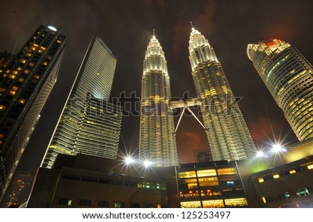 KUALA LUMPUR-OCT-20-2012:View of The Petronas Twin Towers at night on October 20, 2012 in Kuala Lumpur,Malaysia.Petronas Twin Towers are twin skyscrapers and were tallest twin buildings in the world.