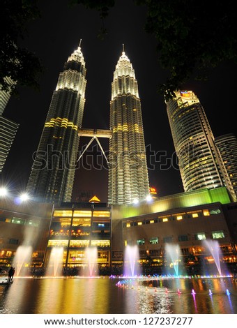 KUALA LUMPUR-OCT-20-2012:View of The Petronas Twin Towers at night on October 20, 2012 in Kuala Lumpur,Malaysia.Petronas Twin Towers are twin skyscrapers and are tallest twin buildings in the world.