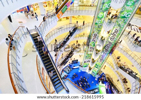BANGKOK - JUN 29: People shop at Central World on Jun 29, 14 in Bangkok. It is a shopping plaza and complex which is the sixth largest shopping complex in the world, owned by Central Pattana