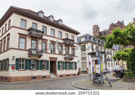 Old town city of Heidelberg, Germany - MAY 30, 2014: travel in Heidelberg old city streets