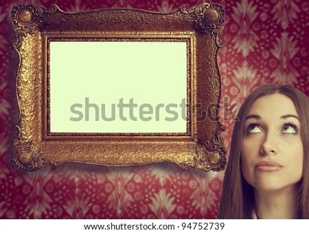 Retro portrait of a girl next to the frame