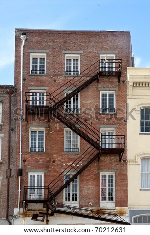 Fire escape stairs in old buildings of New Orleans