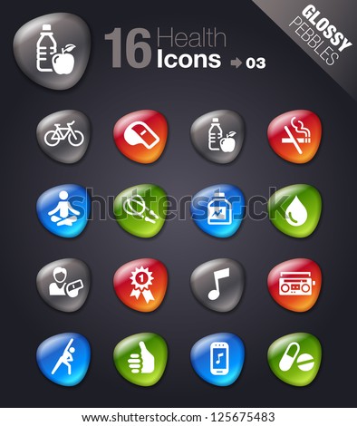 Glossy pebbles Health and Fitness icons Glossy pebbles Health and Fitness icons