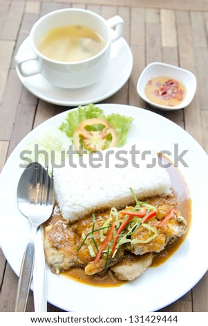 fish spicy red curry and stream rice, THAI FOOD